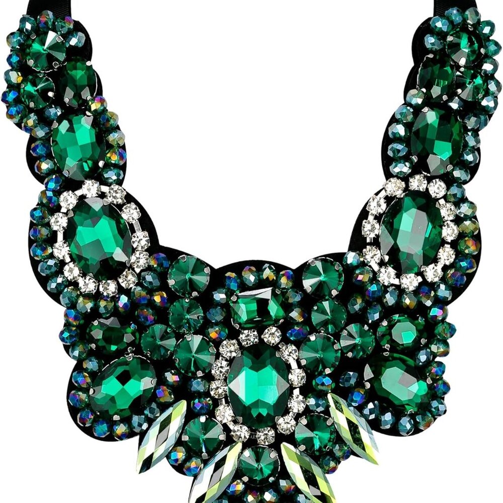 Rhinestone Crystal Bib Chunky Collar Statement Necklace for Women Costume Jewelr